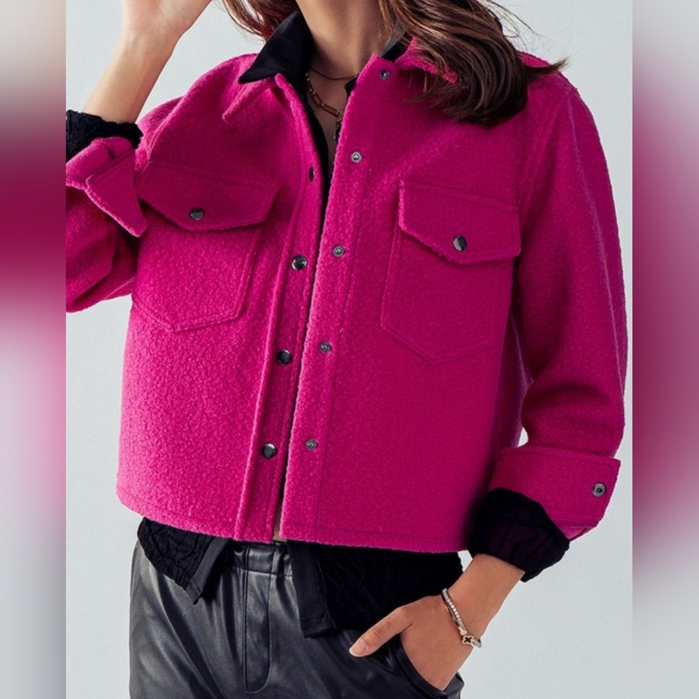 #206 🛑28 S, M FINAL PRICE SNAP BUTTON SEMI CROP TEDDY JACKET - Picture 6 of 9